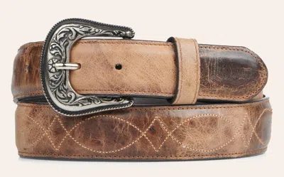 Cavenders Cavender's Women's Tan With Fancy Stitch Leather Belt In Brown