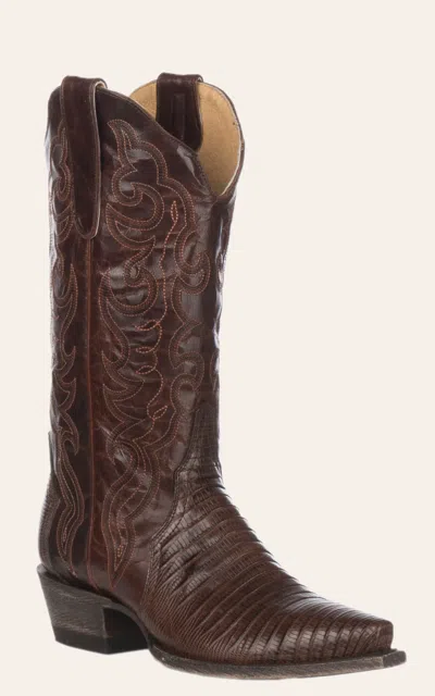 Cavenders Cavender's Women's Triad Chocolate Lizard Exotic Snip Toe Cowboy Boots In Brown
