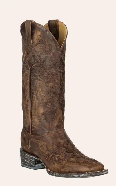 Cavenders Cavender's Women's Vintage Brown With Brown Embroidery Square Toe Cowboy Boots