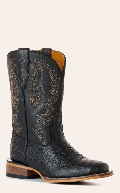 Cavenders Cavender's Youth Black Crocodile Print Wide Square Toe Cowboy Boots