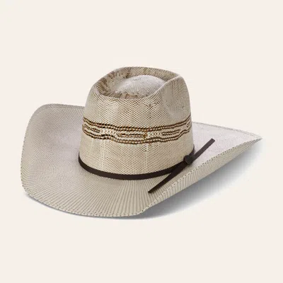 Cavenders Rafter C Rowdy Ivory And Brown Brick Crown Bangora Straw Cowboy Hat In Gray