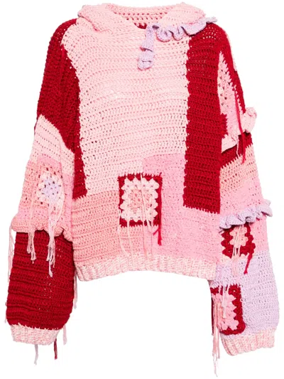 Cavia Colour-block Crochet-knit Hoodie In Red