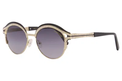 Pre-owned Caviar 6878 C24 Sunglasses Women's Black Gold Clear Crystals Grey Lens 53mm In Gray