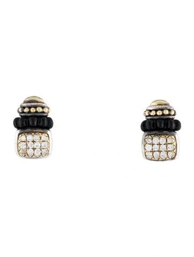 Pre-owned Caviar Two-tone Onyx & Diamond  Stud Earrings In Multicolor