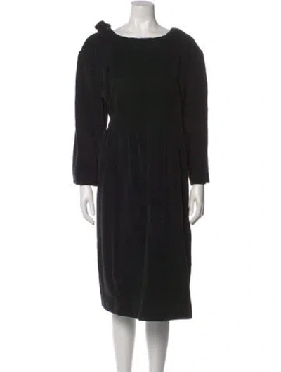 Pre-owned Cawley Studio Bateau Neckline Midi Length Dress In Black