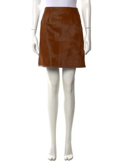 Pre-owned Cawley Studio Leather Mini Skirt W/ Tags In Brown