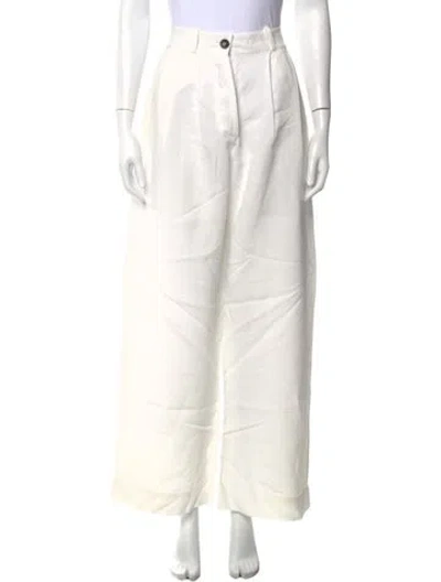 Pre-owned Cawley Studio Linen Wide Leg Pants In White
