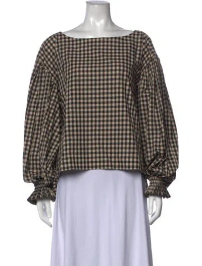 Pre-owned Cawley Studio Plaid Print Bateau Neckline Blouse W/ Tags In Black