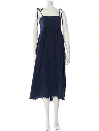 Pre-owned Cawley Studio Square Neckline Midi Length Dress In Blue