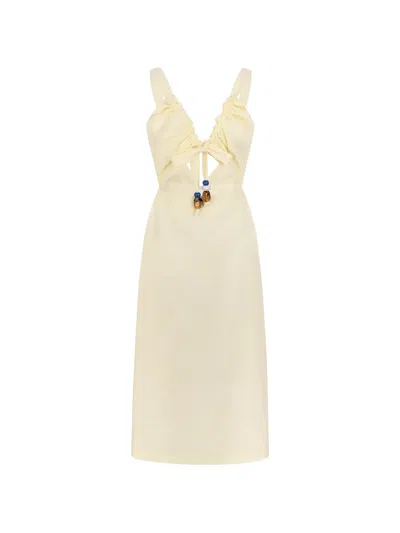 Cayet Helena Bead-embellished Cut-out Midi Dress In Yellow