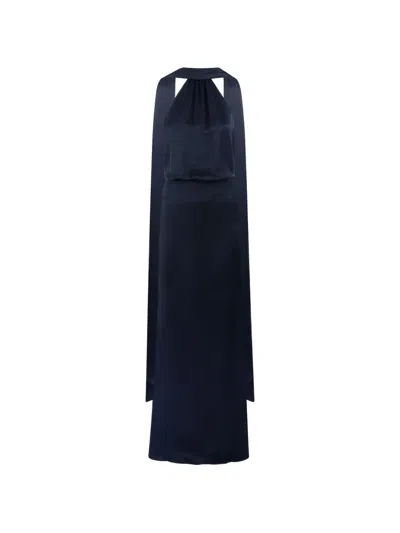 Cayet Lama Halterneck Draped-panel Maxi Dress In Blue