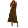Cayro Woman Linen Halter Maxi Dress In Olive In Green