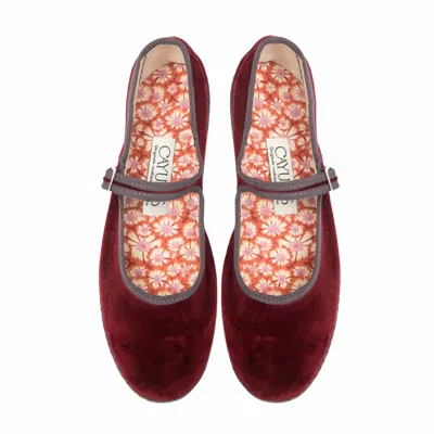 Cayumas Women's Velvet Mary Jane Shoes In Bordeaux Red In Multi