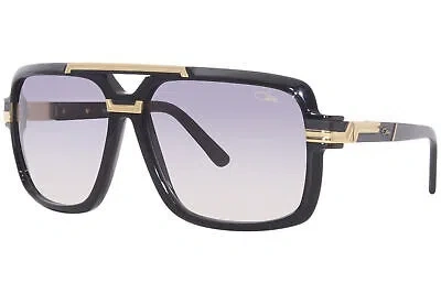 Pre-owned Cazal 8042 001 Sunglasses Men's Black/gold/grey Gradient Lens Square Shape 61mm In Gray