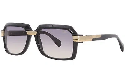 Pre-owned Cazal 8043 001 Sunglasses Men's Black/gold/grey Gradient Lens Square Shape 56mm In Gray