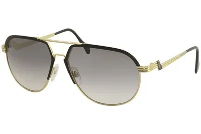 Pre-owned Cazal 9083 001 Sunglasses Men's Gold-black/grey Gradient Lenses 62mm In Gray