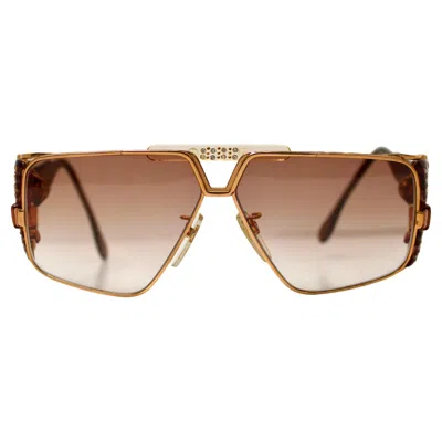 Pre-owned Cazal 951 Oversized Gold-tone Rhinestone Embellished Sunglasses In Brown