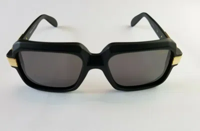 Pre-owned Cazal Legends Mod. 607/3 Col 011 Matte Black Gold W Solid Lens Sunglass Germany In Gray