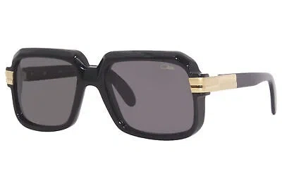 Pre-owned Cazal Legends Mod607 607 001sg Shiny Black/gold/grey Lens Square Sunglasses 56mm In Gray