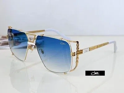 Pre-owned Cazal Mod. 9093 62 15-145 Gold White Shield Sunglasses Sky Blue Luxury Retro