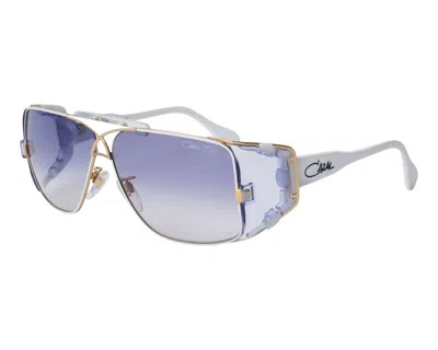 Pre-owned Cazal Mod 955 Col 332 Iconic Vintage White Gold Shield Sunglass Made In Germany In Blue