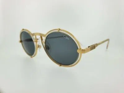 Pre-owned Cazal Sunglasses 644 065 53mm Round Clear Gold Frame With Grey Lenses In Gray