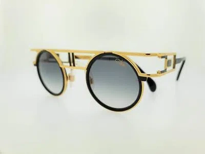 Pre-owned Cazal Sunglasses 668 001 43mm Round Gold Black Frame With Grey Gradient Lenses In Gray