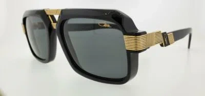 Pre-owned Cazal Sunglasses 669 001 56mm Shiny Black Gold Frame With Gray Lenses
