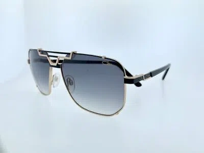 Pre-owned Cazal Sunglasses 9090 001 59mm Black Gold Frame With Grey Gradient Lenses In Gray