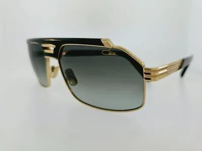Pre-owned Cazal Sunglasses 9109 001 61mm Black Gold Frame With Grey Gradient Lenses In Gray