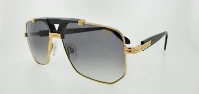Pre-owned Cazal Sunglasses 990 001 59mm Black Gold Frame With Grey Gradient Lenses In Gray