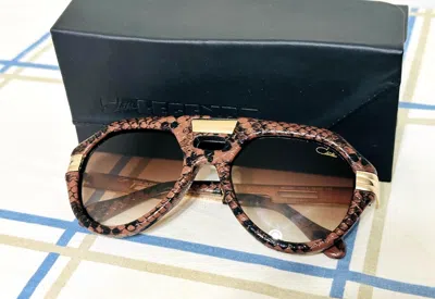 Pre-owned Cazal Sunglasses Brown Snake Skin Gold Frame Brown Lens Unisex Eyewear