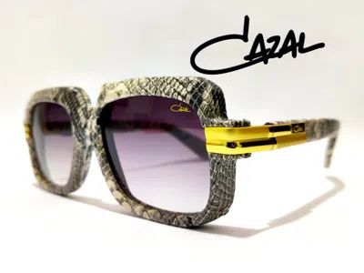 Pre-owned Cazal Sunglasses Grey Snake Skin Gold Frame Violet Lens Men's Women's Eyewear In Purple
