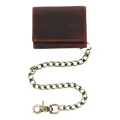 Cazoro Men's Rfid Vintage Leather Trifold Chain Wallet In Brown