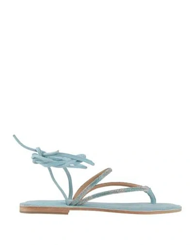 Cb Fusion Woman Thong Sandal Sky Blue Size 8 Leather, Textile Fibers