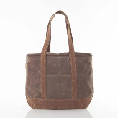 Cb Station Women's Waxed Canvas Large Lunch Tote Cooler Bag In Olive With Khaki In Multi