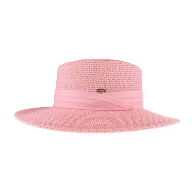 C.c Beanie Pleated Trim Wide Brim Boater Hat In Pink Multi