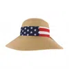 C.c Beanie Usa Print Ribbon Trim Wide Brim Sun Hat In Dar. Natural In Multi