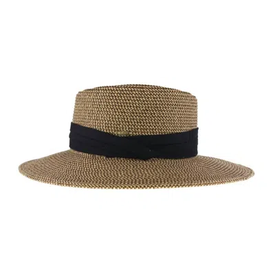 C.c Beanie Women's Pleated Trim Wide Brim Boater Hat In Brown Multi