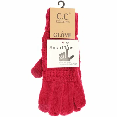 C.c Beanie Women's Solid Cable Knit Gloves In Hot Pink In Red