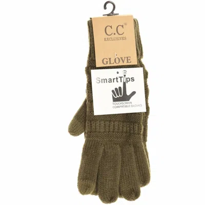 C.c Beanie Women's Solid Cable Knit Gloves In New Olive In Brown