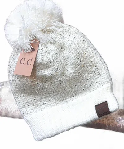 Cc Beanies Women's Fleece Lined Sequin Beanies In Ivory In White