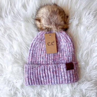 Cc Beanies Women's Soft Ribbed Fur Pom Beanie In Cotton Candy In Blue