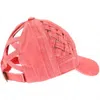 Cc Beanies Women's Woven Criss Cross Ponytail Cap In Coral