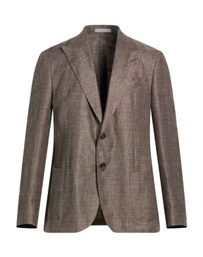 Cc Collection Corneliani Man Blazer Dark Brown Size 46 Linen, Virgin Wool In Gray