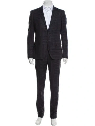 Pre-owned Cc Collection Corneliani Virgin Wool Plaid Print Two-piece Suit In Blue