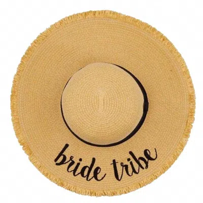 Cc Women's Paper Weaved Crushable Beach Embroidered Quote Floppy Brim Sun Hat In Bride Tribe In Beige