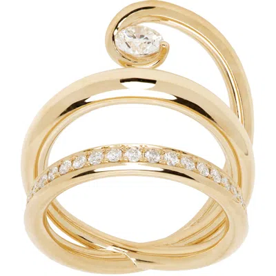 C.chesnais Double Serti Sculpté Ring In Gold