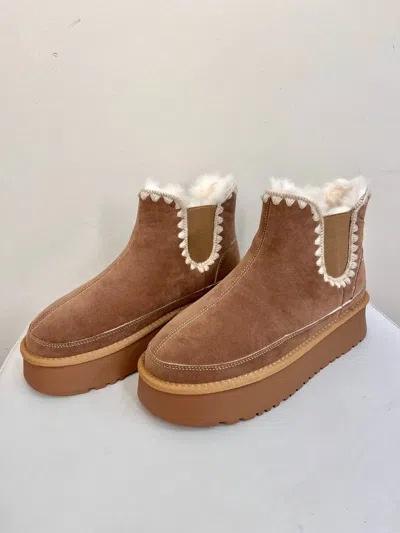 CCOCCI WOMEN'S SHERPA PLATFORM BOOT IN CAMEL