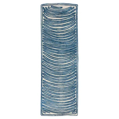 Pre-owned Cc-tapis Naïf Crescent Handmade Rug In Blue By David/nicolas